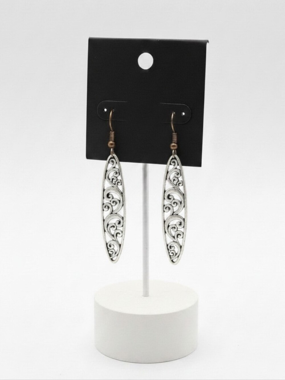Silver Filigree Oval Earrings with Wire Hooks